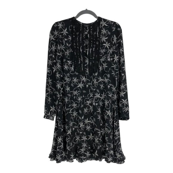 Zadig & Voltaire Dark Floral Remus Print Drop-Waist Silk  Long Sleeve Dress S - Picture 2 of 16